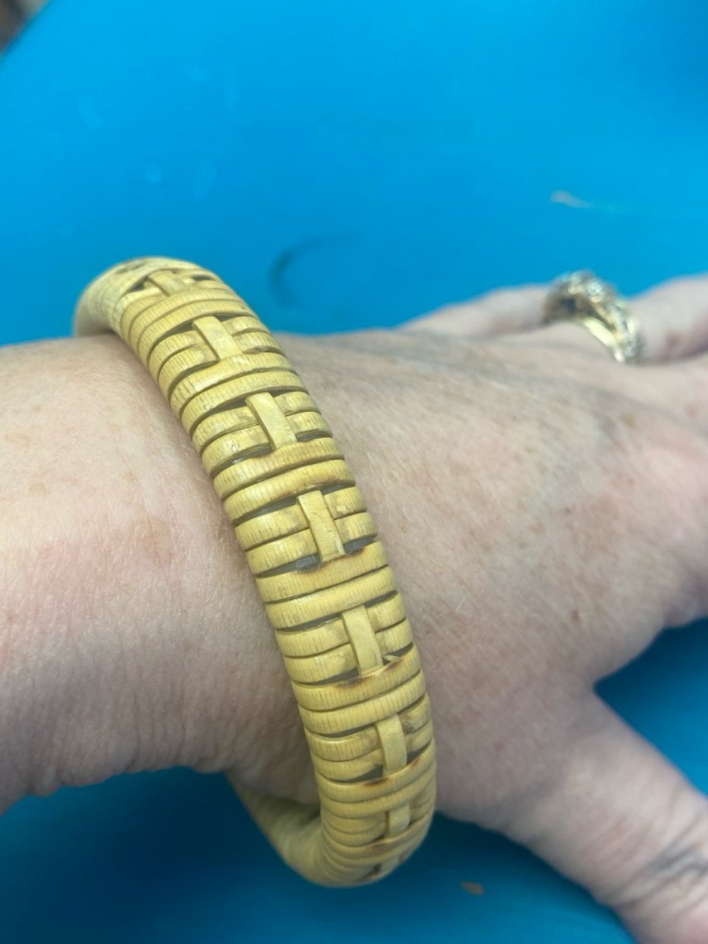 Woven Rattan Bangle Bracelet in Natural Yellow